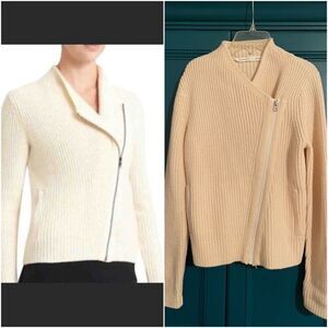 Athleta Stowe Moto sweater jacket zip up beige sz Sm